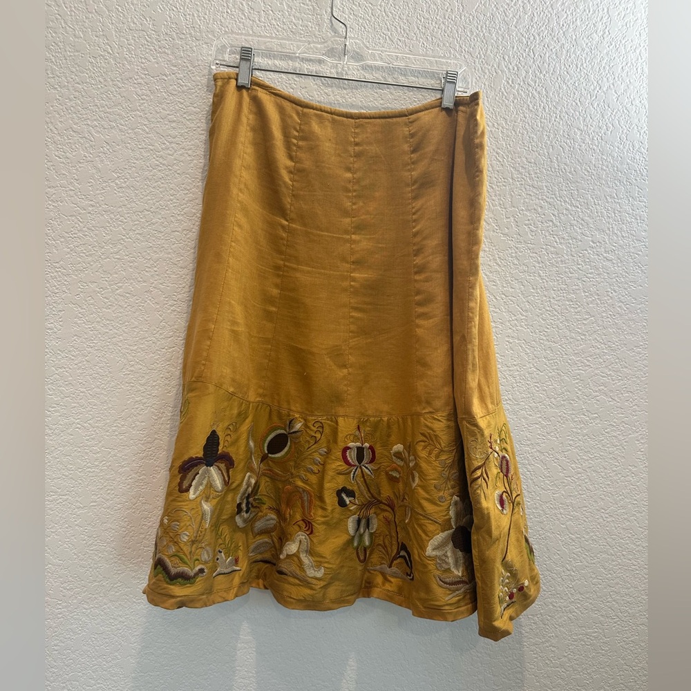 Mustard Embellished A-Line Midi Skirt for Casual Wear